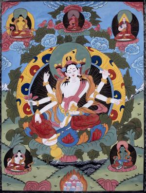 Vintage Namgyalma with Other Bodhisattva Thangka | Tibetan Wall Hanging